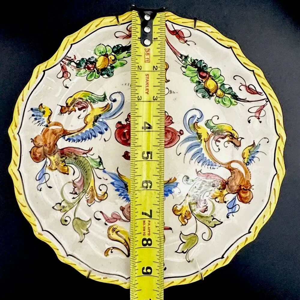 Vintage Fratelli Fanciullacci Italy Majolica Dragon Plates Set 2 Ready to Hang